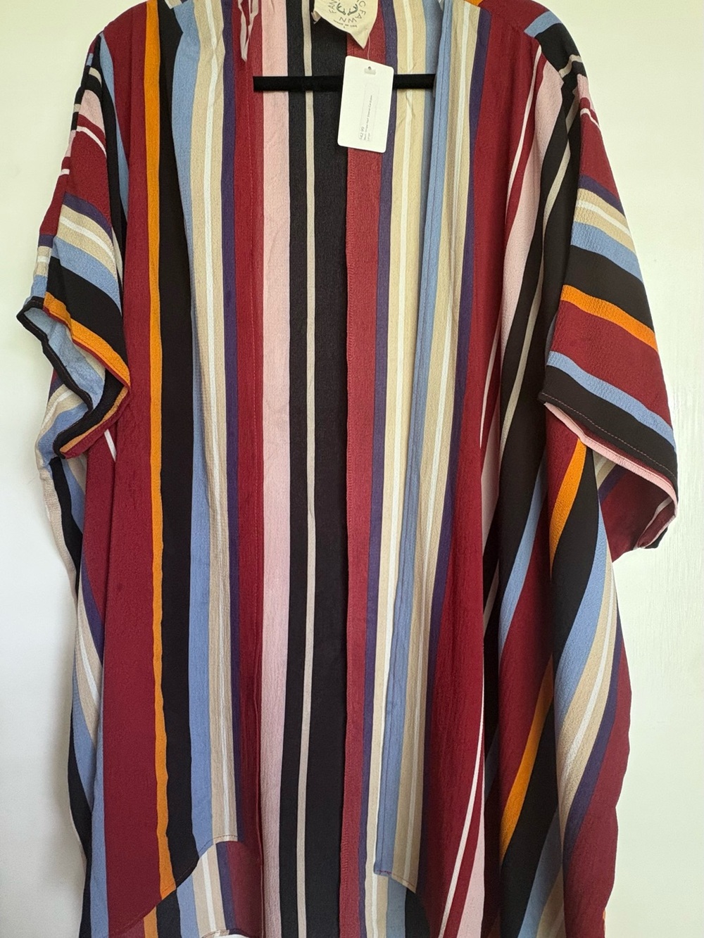 Fantastic Fawn Striped Open-Front Cape — Burgundy, Blue, Mustard, Black